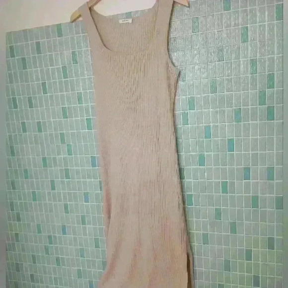 MOD REF Plus Size Sleeveless Tan Nude Stretchy Ribbed Long Dress With Slit - Picture 2 of 16